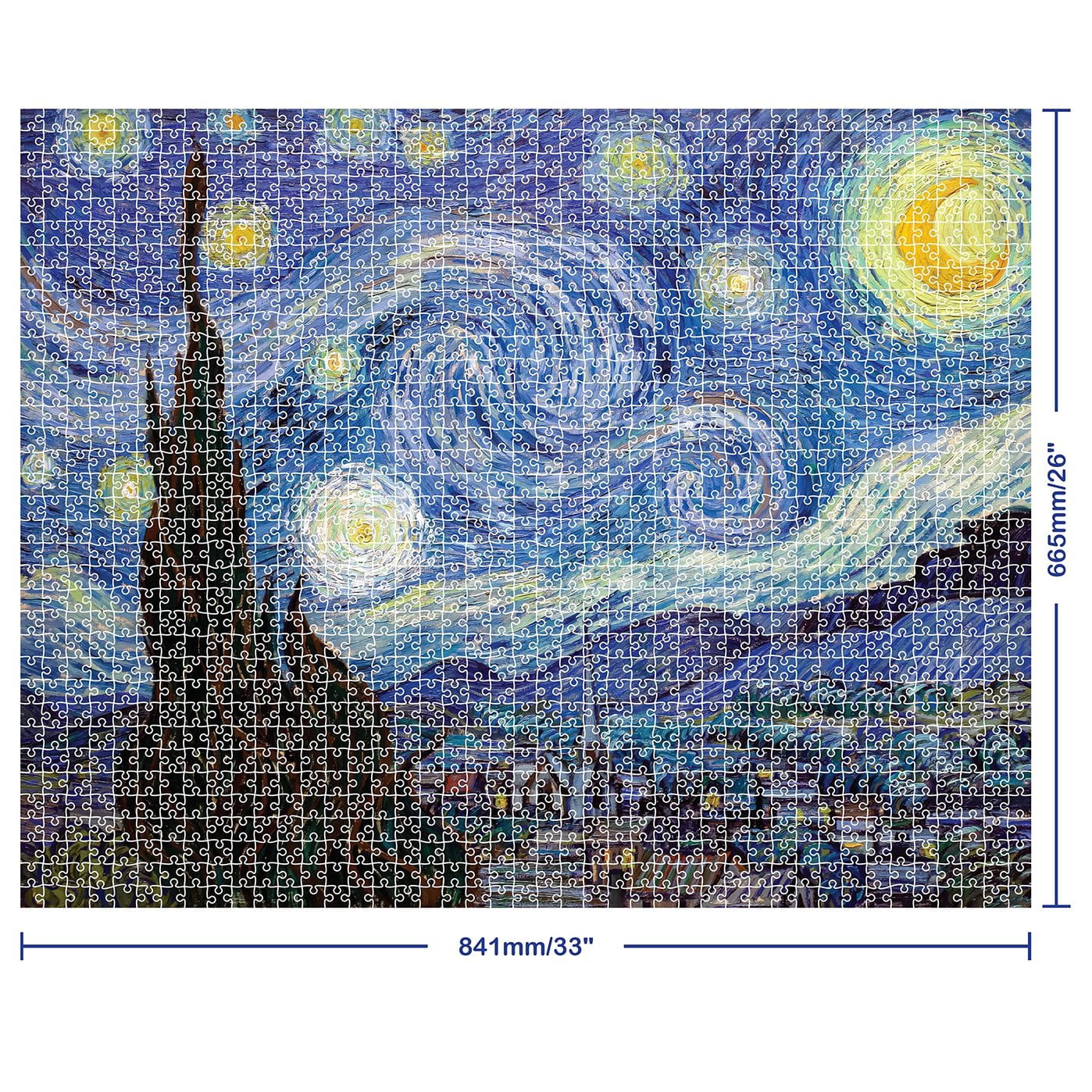 Mindbogglers Gold 1500-Piece Jigsaw Puzzle, Starry Night by Van Gogh, for Adults, 33x26in