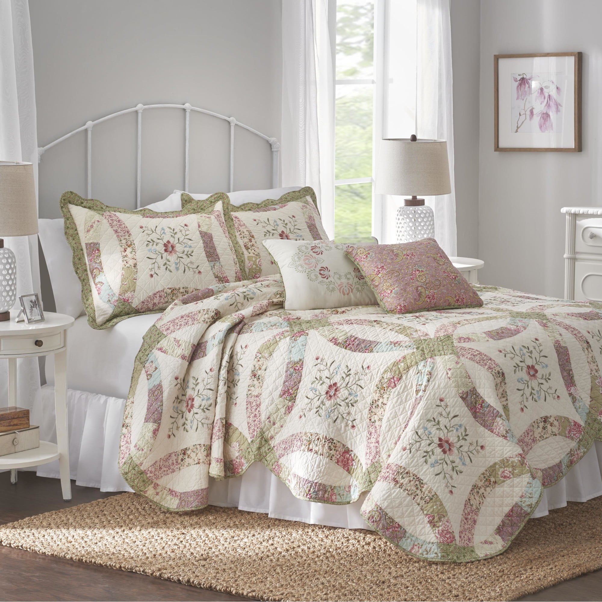 Elyse Full/Queen Ivory/Sage Quilt - Walmart.com