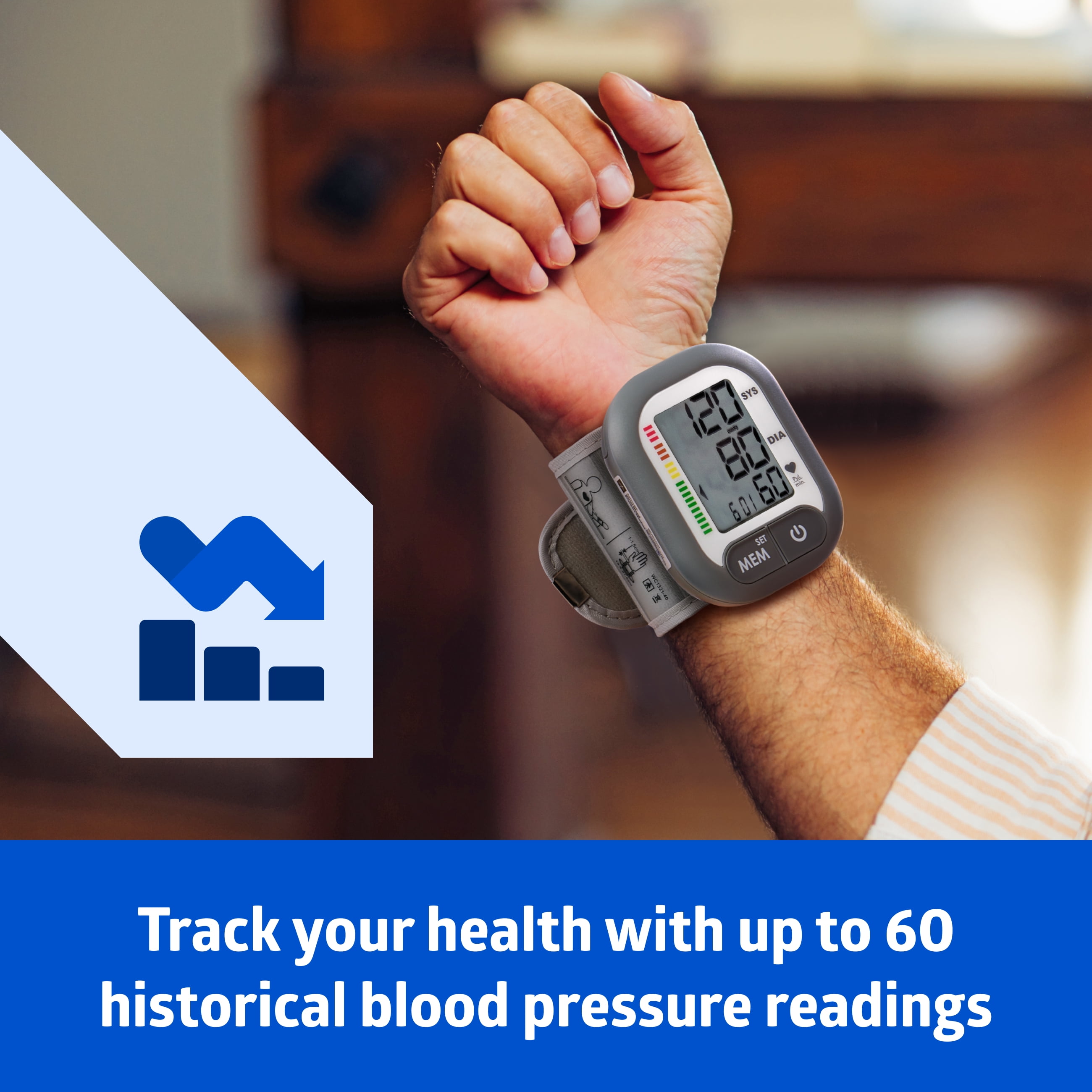Medline Digital Wrist Blood Pressure Monitor with Batteries Included, Wireless