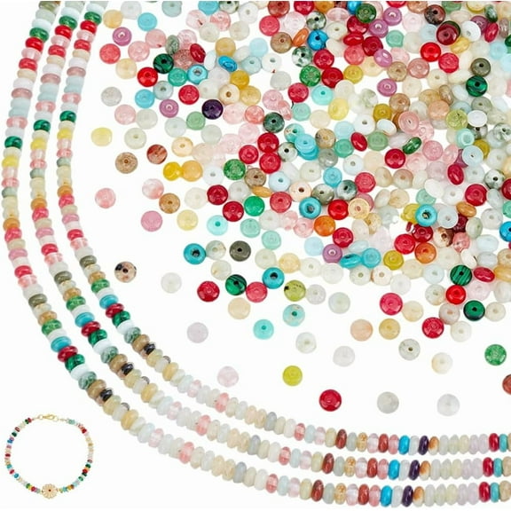 235pcs Natural Stone Beads Semi Gemstone Beads Strands Disk Stone Beads Rondelle Amazonite Beads Mix Colors Quartz Beads for Jewelry Making DIY Craft Necklace Bracelets 4-5x2-2.5mm for diy