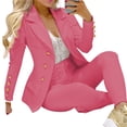 thumbnail image 2 of Sarkoyar 2 Pcs/Set Lady Business Suit Turn-down Collar Solid Color High Waist Single-breasted Ankle-banded Pants suit for Work, 2 of 8