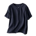 thumbnail image 2 of Asgosdo Womens Summer Cotton Linen Tops Short Sleeve Crew Neck Loose Fit Shirts Comfy Soft Lounge Blouses, 2 of 4