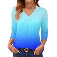 thumbnail image 3 of THDHVS Womens Tops Long Sleeve,Shirts for Women,Ladies' Fashion Solid-color Gradient Base T-shirt 3/4 Length Three-quarter Sleeve V-neck Top/shirt Blue M, 3 of 7