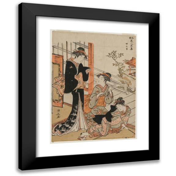 Torii Kiyonaga 11x14 Black Modern Framed Museum Art Print Titled - Three Women (From the Series a Brief Collection of Japanese Beauties) (1781)