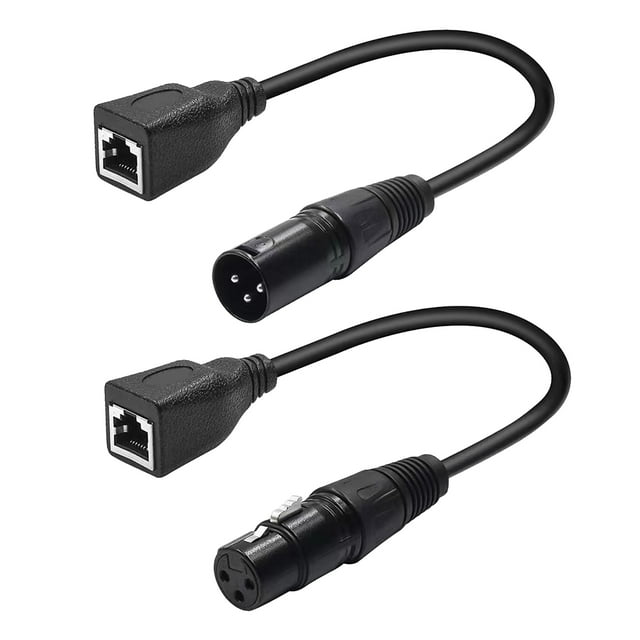 XLR 3-pin to RJ45 Adapter Cable - XLR 3-pin Male to RJ45 + XLR 3-pin Female to RJ45 Female DMX Ethernet Adapter Conversion Cable