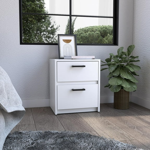 Wooden Nightstands Nightstand 18"H , 2 Drawers with Metal Handles, White,Bedside Nightstands