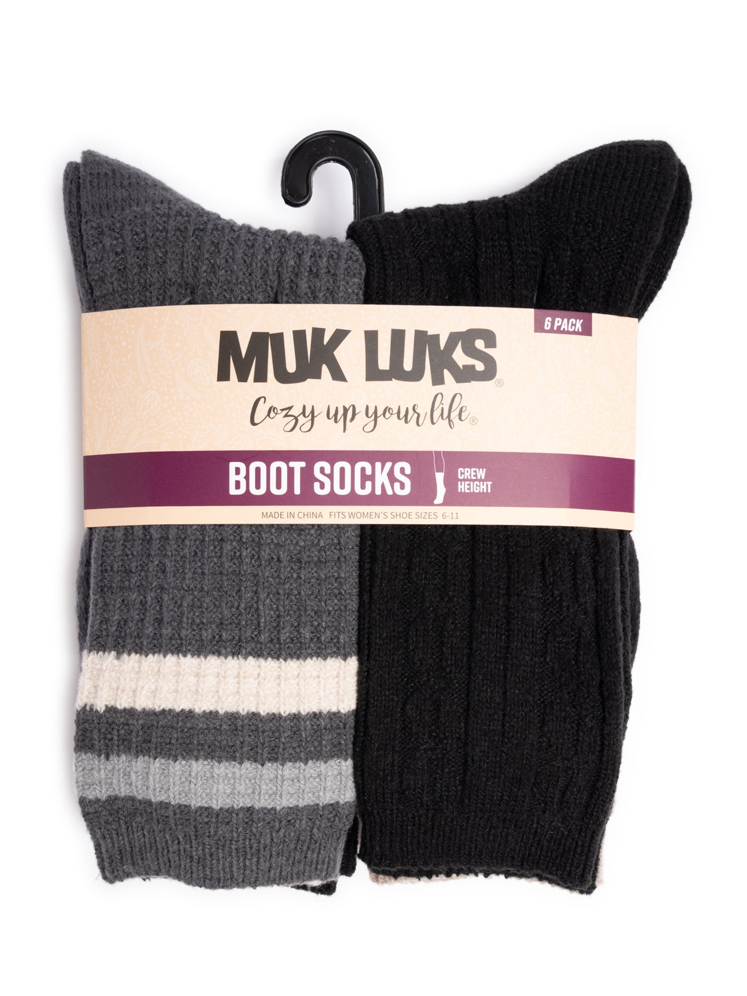 MUK LUKS Women's Fluffy Dream Crew Socks, 6-Pack, One Size