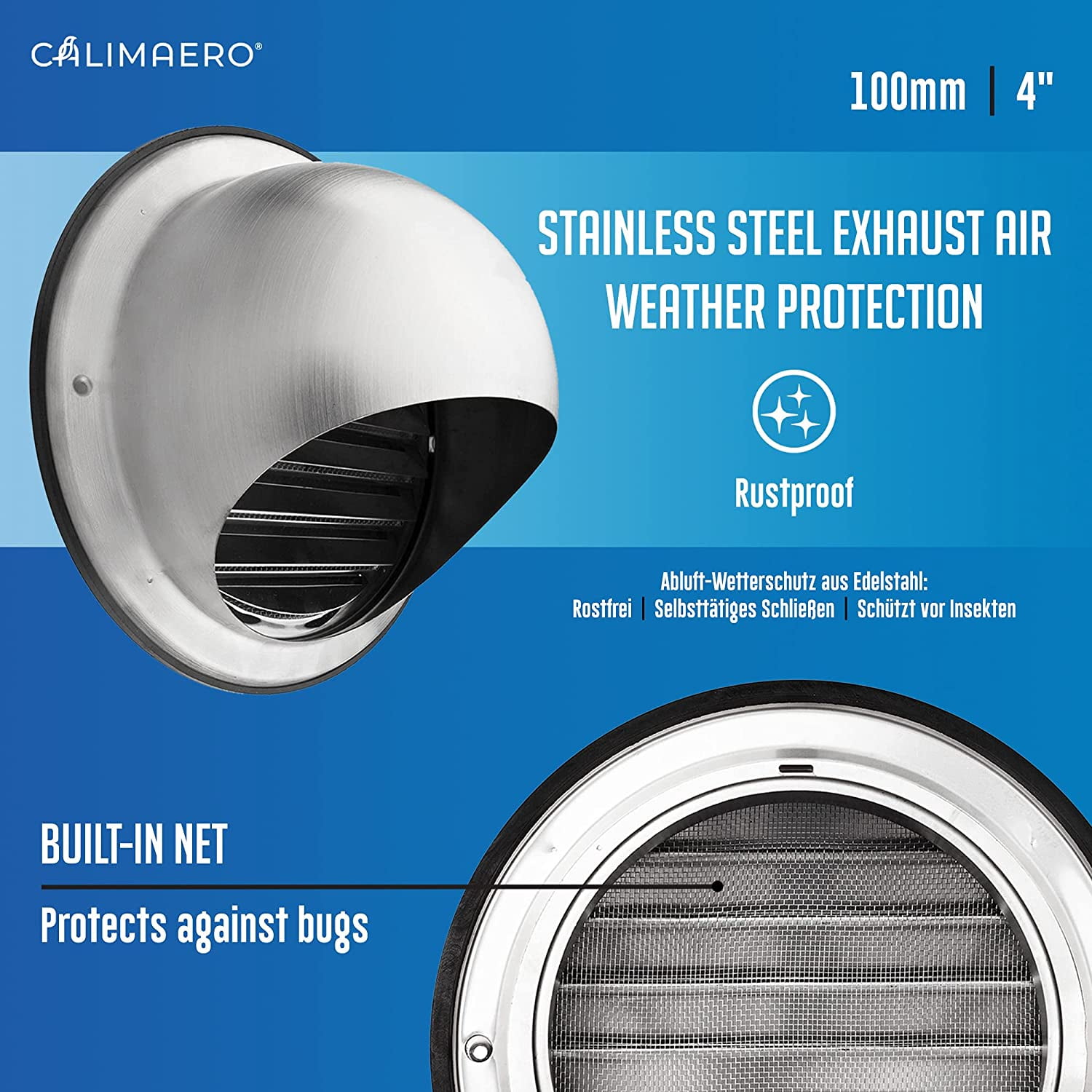 Calimaero KWG 6" inch Round Stainless Steel Outdoor Dryer Vent Cover Ventilation Grill Hood