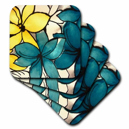 

3dRose Teal and Yellow Floral Soft Coasters set of 8