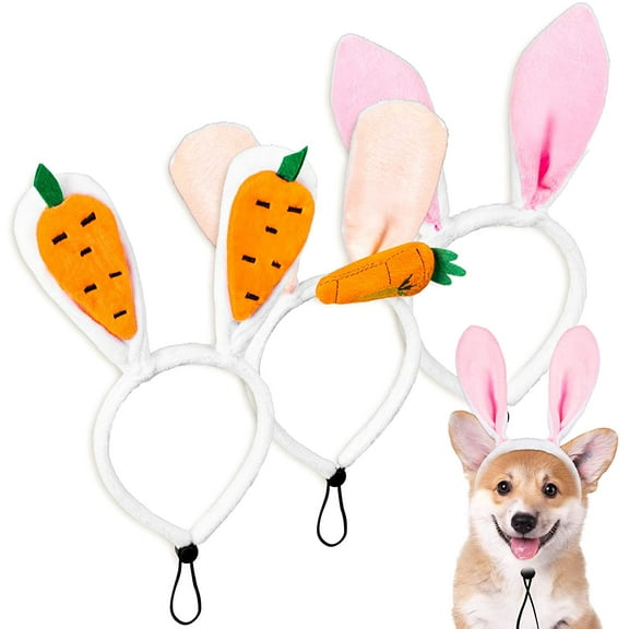 Dalrosia 3PCS Easter Dog Headbands Easter Bunny Rabbit Ear Headwear Cute Carrot Hair Band Adjustable Pet Easter Party Costume Accessories for Dog Cat Puppy