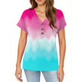 thumbnail image 5 of WTOBBY Women's Ombre Dye Raglan Sleeve Casual Pullover Top, V-Neck Short Sleeve Blouse with Geometric Print for Outdoor Activities,Light Blue L, 5 of 5
