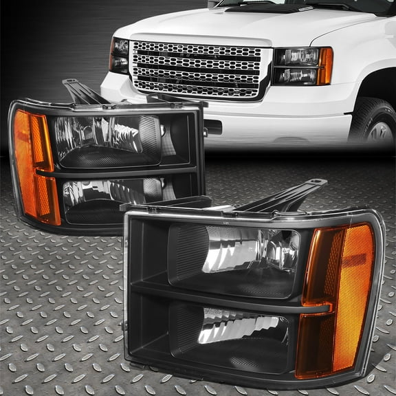 NUVISION for 07-14 GMC Sierra GMT900 OE Style Black Housing Amber Corner Headlight Lamps