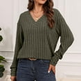 thumbnail image 6 of Women's Summer Chiffon Blouses,Women's Solid Color Long Sleeved Round Neck Pullover Top Army Green L, 6 of 7