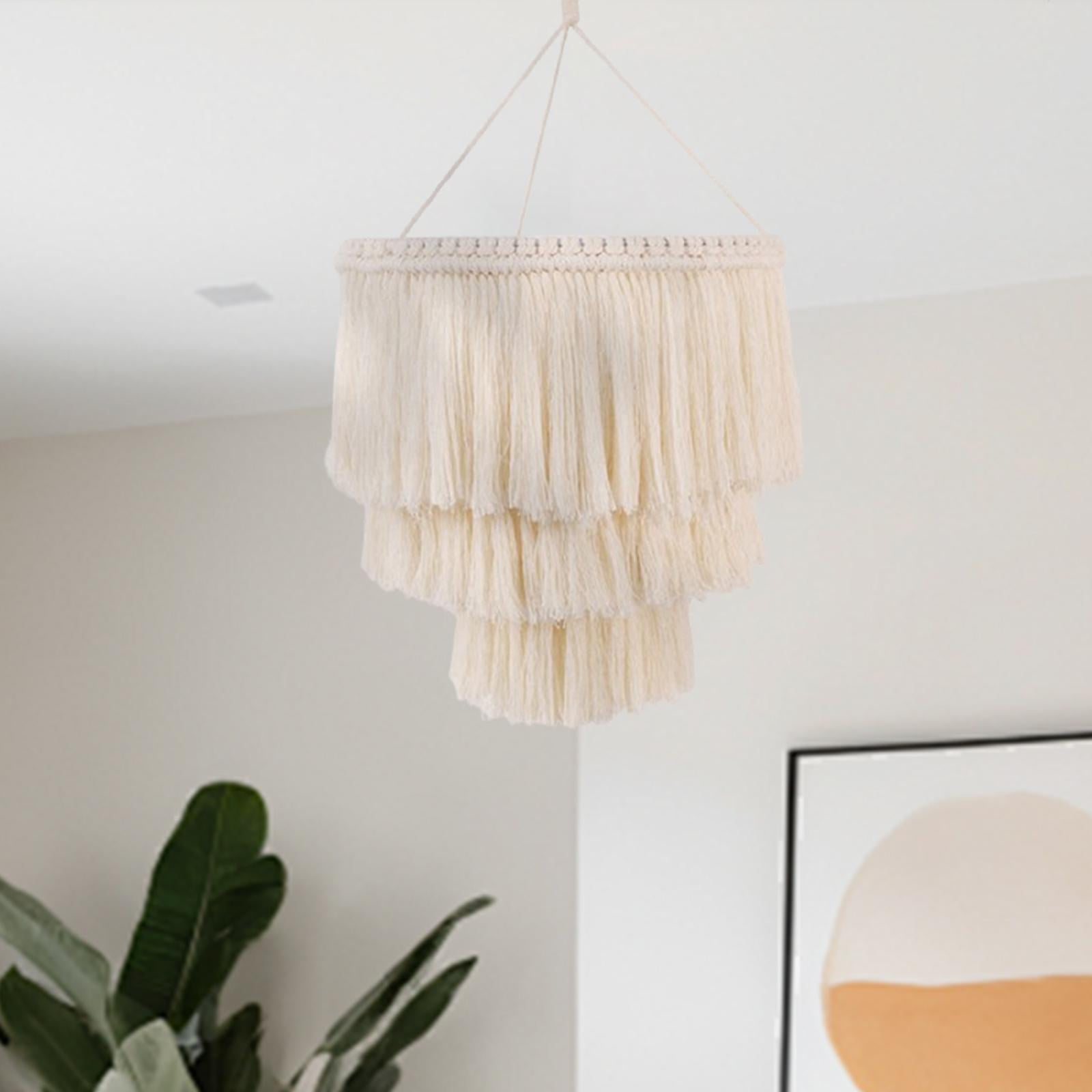 oshhni Macrame Lamp Shade Lampshade Boho Nordic Handmade Cotton Rope Hanging Light Cover Pendant Light Shade for Nursery Office Dorm C