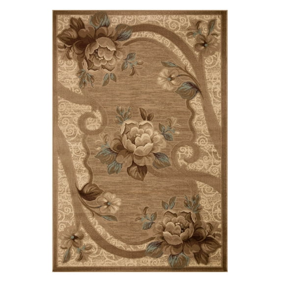 Superior Modern, Bohemian, Traditional Floral Scroll Border Area Rug, 5' x 8'