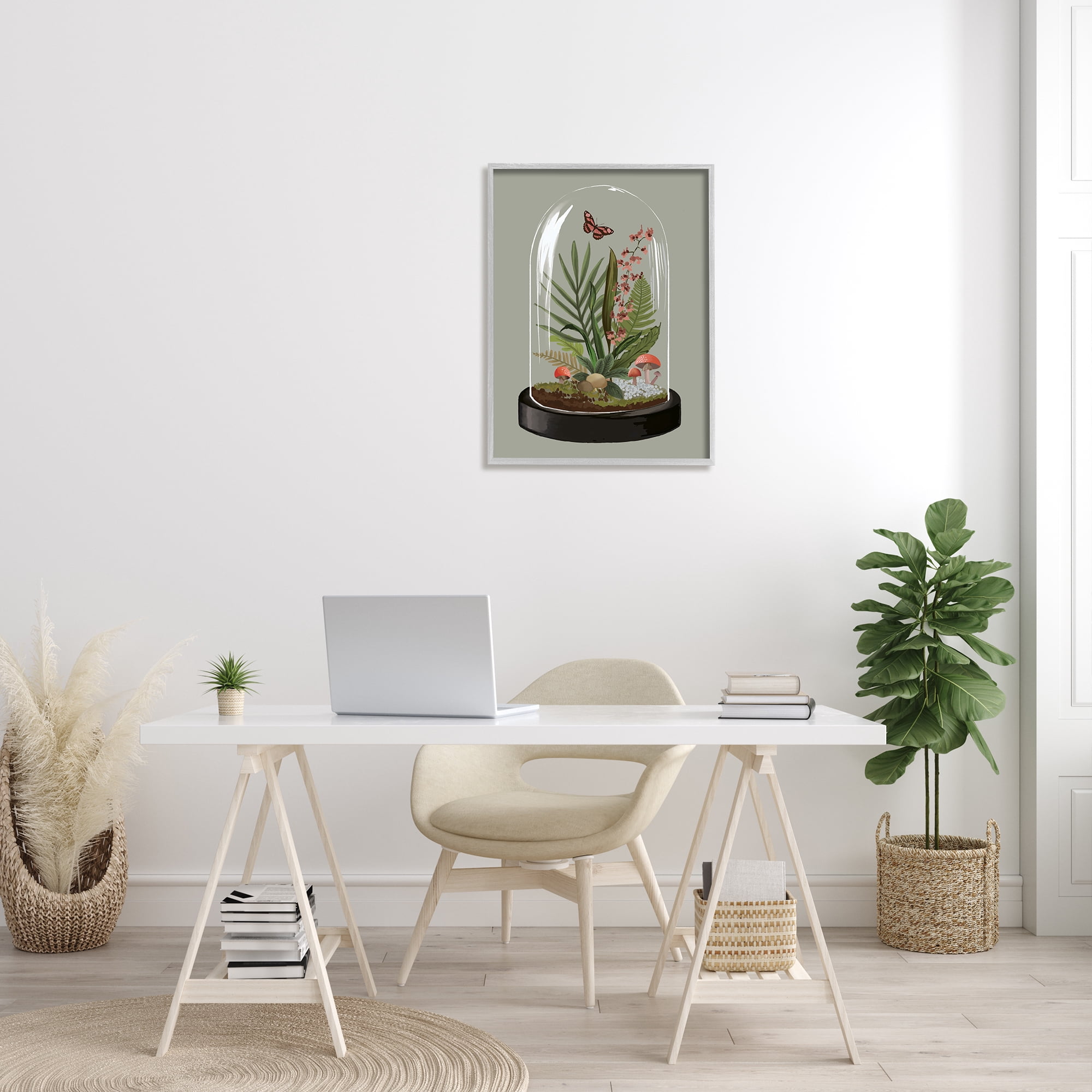 Stupell Industries Terrarium Dome Wildlife Nature Blooming Butterfly Botanicals Graphic Art Gray Framed Art Print Wall Art, Design by House of Rose