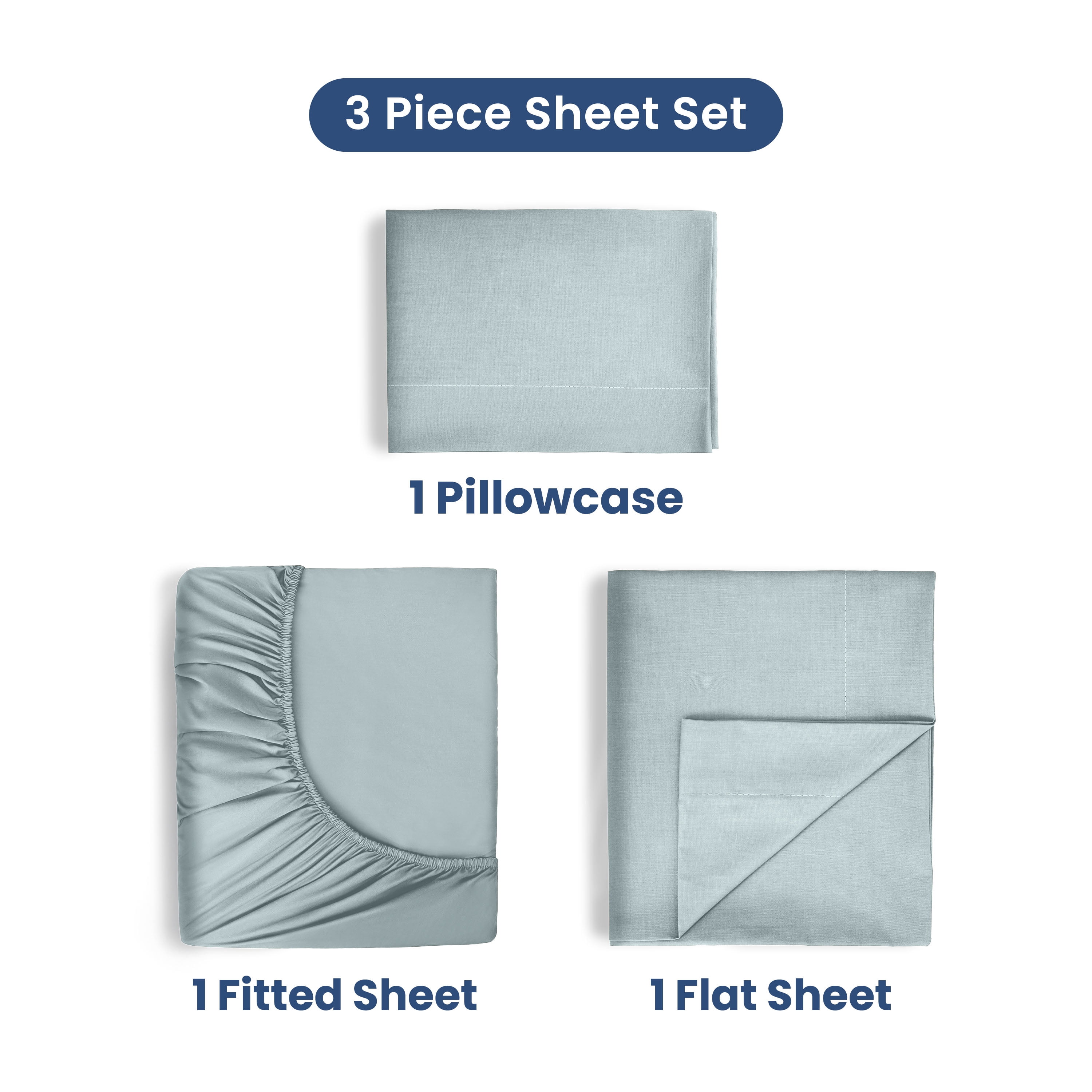 3 Piece Twin Sheet Set | 400TC 100% Cotton Sateen | Lightweight Soft Wrinkle-Resistant | Aqua