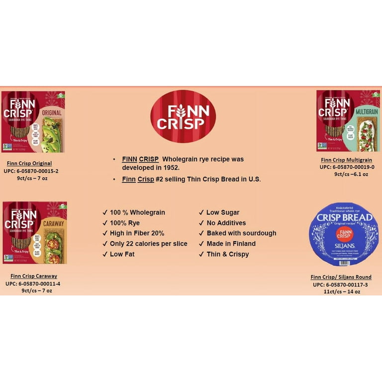 Finn Crisp Caraway Rye Crispbreads - 18 Boxes (7oz Each) | Thin, Crunchy Finnish Crackers | Low Calorie, High Fiber Snack