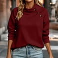thumbnail image 2 of Warm Winter Women Solid Cowl Neck Button Sweatshirt Long Sleeve Loose Fit Soft Casual Pullover Wine, 2 of 8
