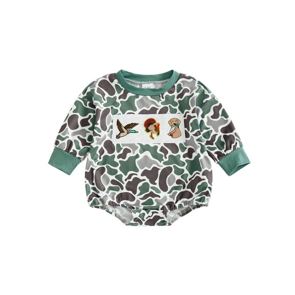 BemeyourBBs Baby Boy Romper Long Sleeve Camouflage Embroidery Animal Fall Bodysuit