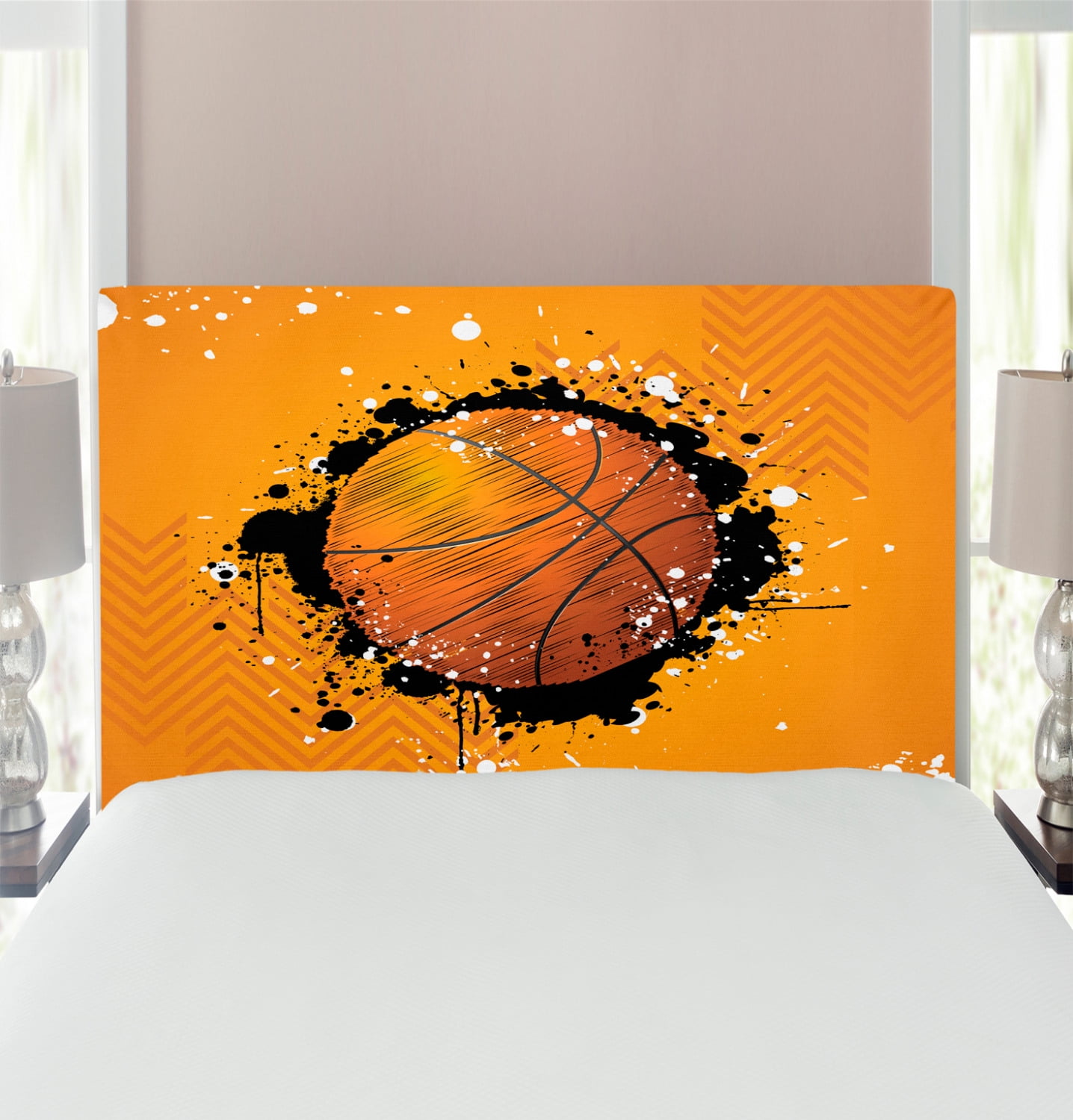 Basketball Headboard, Basketball and Paint Splashes on Abstract Grungy