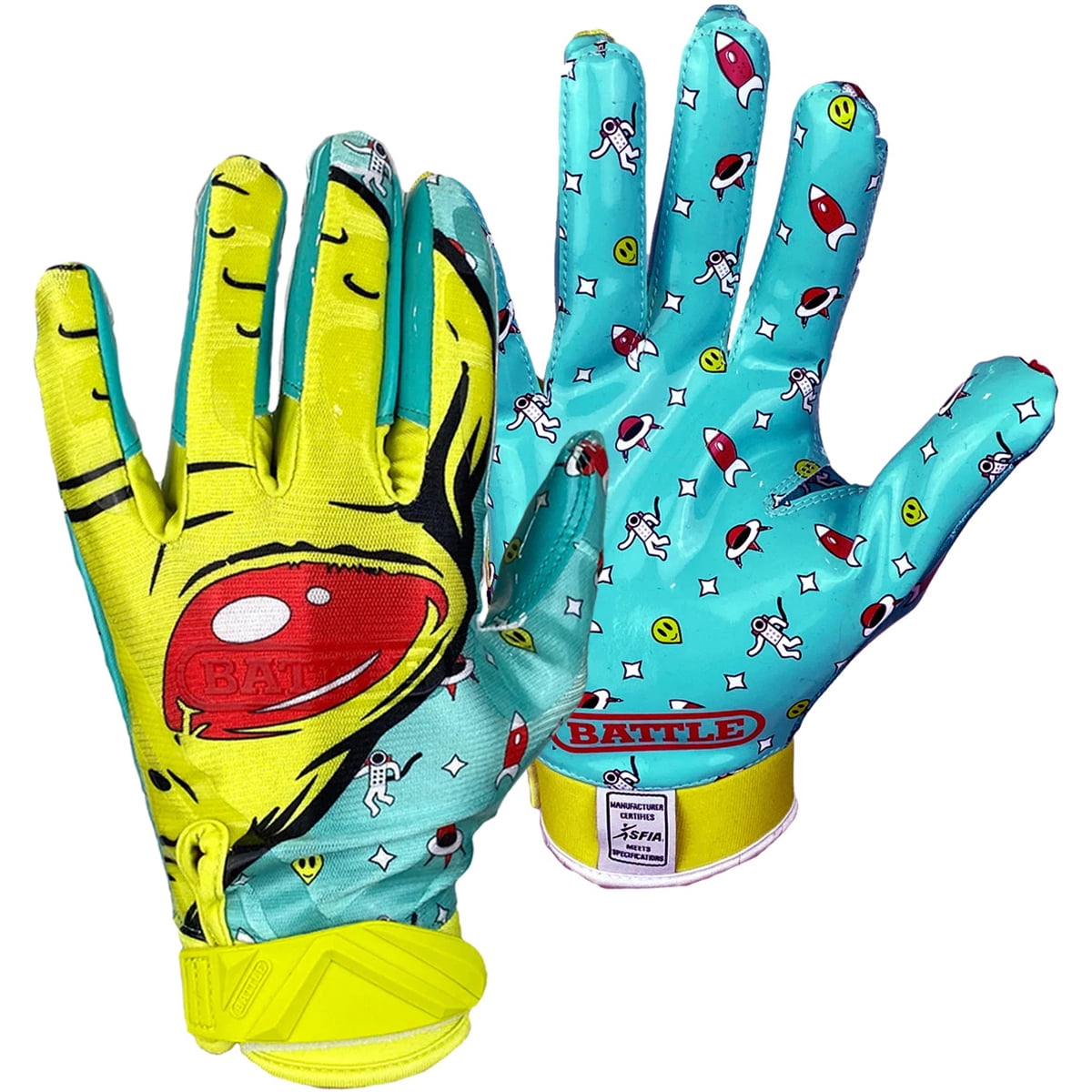 Battle Sports Alien Adult Football Gloves - XL - Turquoise/Green