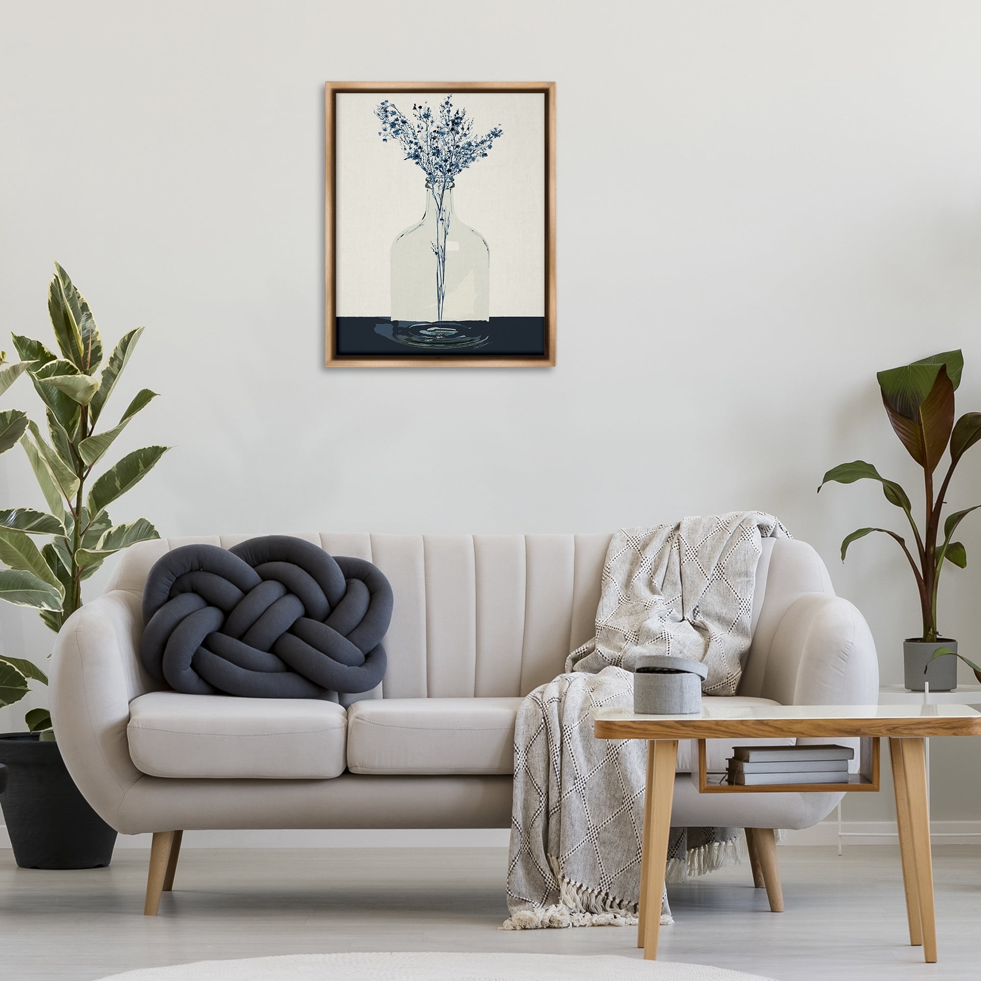 Stupell Industries Wildflowers in Glass Vase Plants & Flowers Painting Brown Floater Framed Canvas Art Print Wall Art, 25 x 31