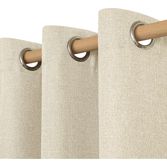 Linen Curtains 84 inch Length 2 Panels, Grommet Thick Soft Light Filtering Curtains Privacy Living Room Window Drapes for Bedroom/Farmhouse, W52 x L84, Natural Beige