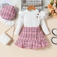 thumbnail image 2 of CUZIBR Toddler Girls Fall Winter Outfits Ruffle Knit Button Tops Plaid Mini Skorts 2Pcs Long Sleeve Sets Soft Dailywear For Child, 2 of 9
