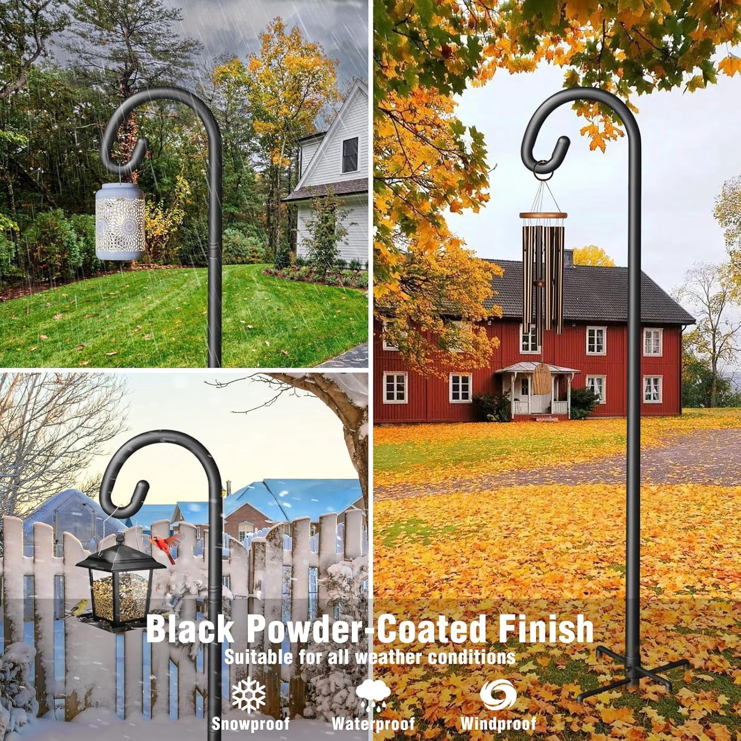 Shepherd Hook for Outdoor, Heavy Duty Bird Feeder Pole with 5 Prong Base, Adjustable Height Bird Feeder Stand Ideal for Hanging Bird Feeders, Plant, and Garden Decorations