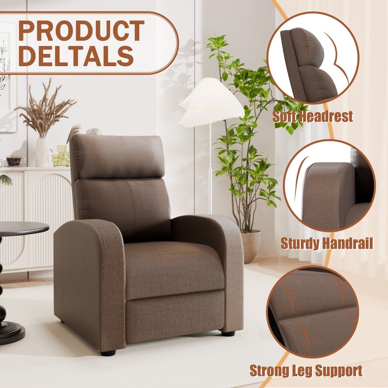 Furmax Recliner Chair Fabric Single Sofa Home Theater Recliners with Lumbar Support for Living Room,Fabric Brown