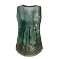 thumbnail image 4 of Women's Pleated V-Neck Floral Print Tank Top, Breezy Tunic Shirt for Beach Vacations or Summer Markets,Dark Green S, 4 of 5