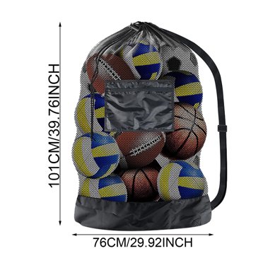 OSLANE Large Mesh Sports Ball Bag - Drawstring Storage For 4 Soccer, Football, Basketballs (Black)