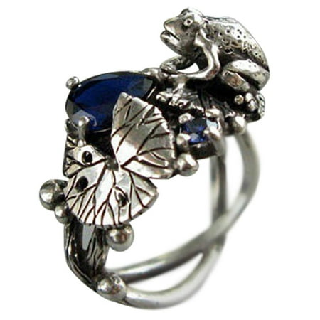 Fancyleo Women Vintage Jewelry Punk Rhinestone Inlaid Gift Lotus Frog Hollow Ring
