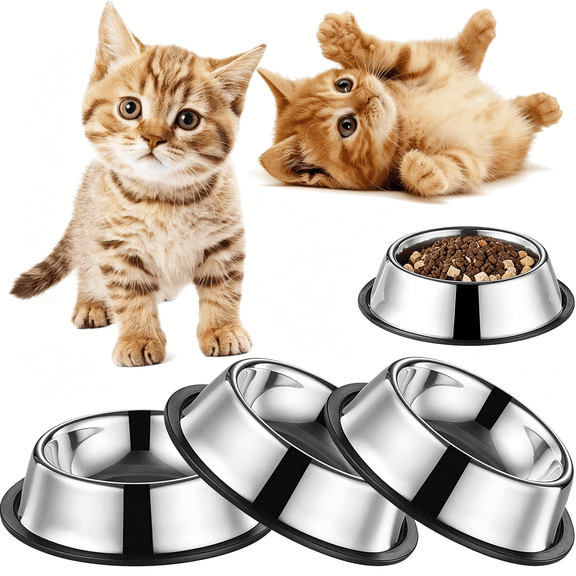 ACDANC 3Packs Cat-Bowls Cat Food Bowl-4.5 Inch Non-Slip Stainless Steel Small Cat Wet Food Bowl 7 Oz Pet Feeding Bowl Whisker Fatigue Relief Cat Water Bowl for Kitten Puppy Small Dog