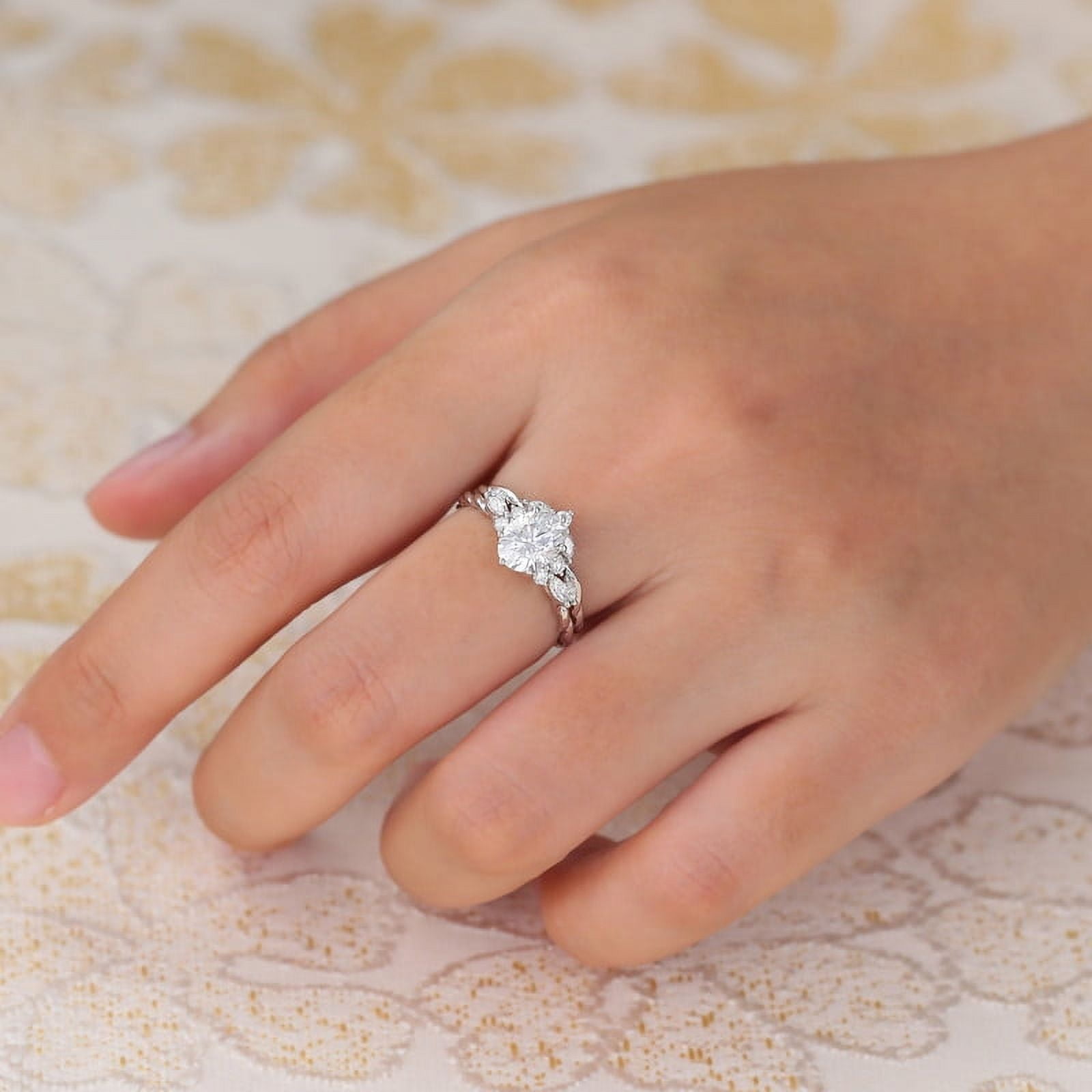 Spot Jewelry Brilliant 2.2 Ct Round Cut Diamond Ring - Silver 14K White Gold Plated Rings for Her - Solitaire with Accent Diamond Rings for Women - Engagement wedding Diamond Rings for Women