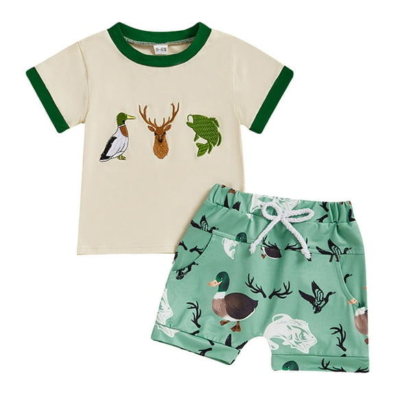 Ymyiu Baby Boy Summer Outfit Set Toddler Kids Baby Boy Summer Clothes Short Sleeve Tops Shorts Outfits 2T 3T (Green,2-3 Years)