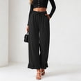 thumbnail image 2 of felwors Women's High-Waisted Wide Leg Pants with Ruffled Hem – Soft Lounge Joggers for Home & Casual Wear, Drawstring Waist & Pockets（Black， XL）, 2 of 8