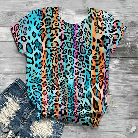 Teissuly Women's Fashion Cute Leopard Print Pullover Casual Bottom Shirt Top