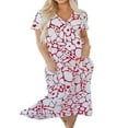thumbnail image 1 of Women‘s Deep V-Neck Short Sleeve Dress in Printed Pattern for Summer Casual Look, 1 of 3
