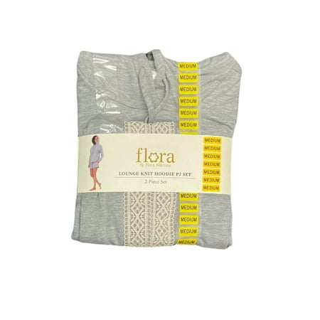 

Flora Women s Lounge Brushed Knit Lace Detail Hoodie & Shorts PJs Set of 2 (Grey L)