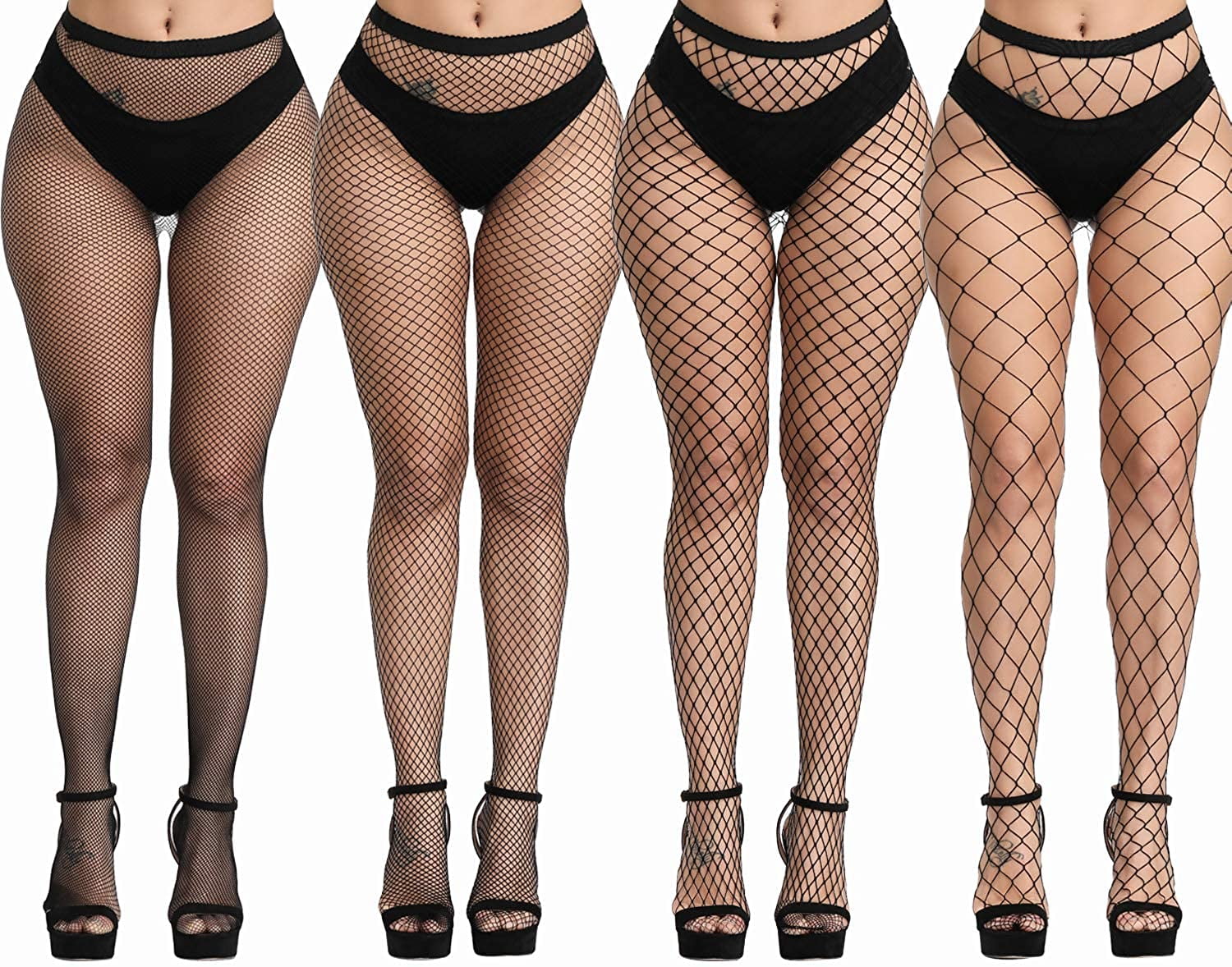 Plus Size Fishnet Stockings Black Fishnet Tights Thigh High Stockings Suspender Pantyhose 4 Pack