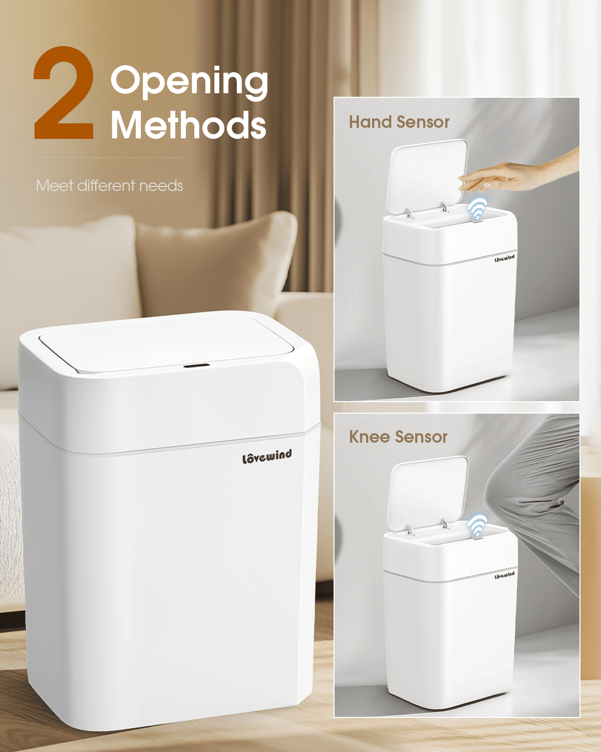 3.2 Gallon Automatic Touchless Garbage Can, Small Motion Sensor Smart Trash Can, Bathroom Trash Bin for Bathroom, Bedroom, Kitchen , Office，White