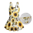 thumbnail image 3 of FOR U DESIGNS Girls' Sleeveless One-Piece Swimsuit Sleeveless Bathing Suit Swimwear Skirted Bathing Suit for 3-13 Years, Sunflower Bee, 3 of 7