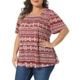 thumbnail image 4 of Agnes Orinda Women's Plus Size Boho Print  Tops Square Neck Short Sleeve Blouse Summer Casual T-Shirt 1X Red, 4 of 6