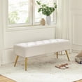 thumbnail image 4 of Upholstered Dining Bench, Button-Tufted Fabric Bench with Gold Metal Legs, Adjustable Feet, Stylish Entryway Bench for Kitchen, Living Room, Bedroom, Hallway, Ivory, 4 of 5
