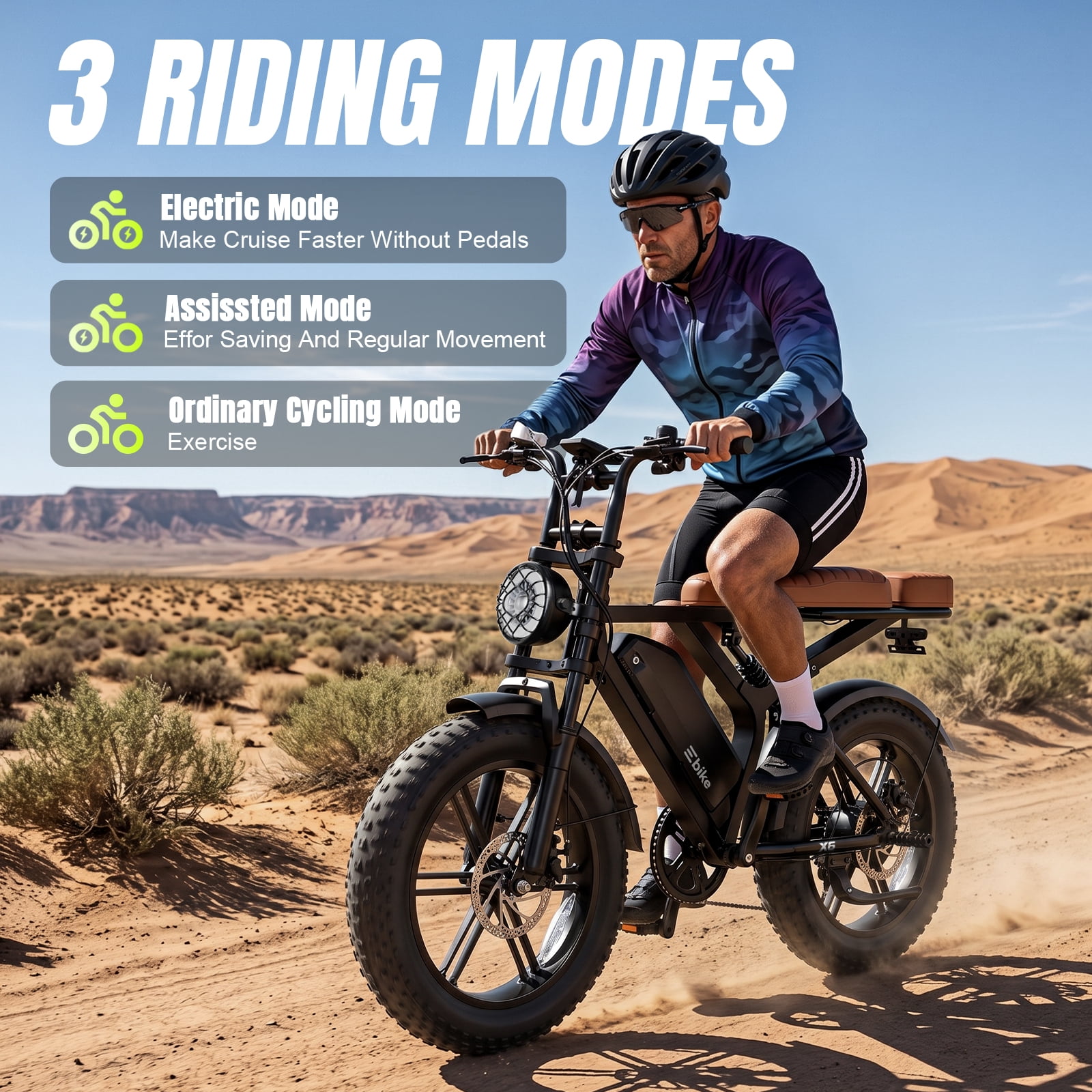 SISIGAD Electric Bike for Adults, 750W Motor 65 Miles Ebike with 48V 15Ah Removable Battery, 20"x4.0" Fat Tire E Mountain Bike for Age 16+, UL2849