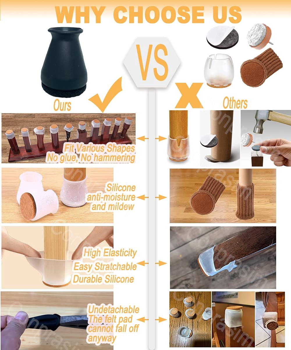 Extra Small Silicone Chair Leg Floor Protectors With Felt  Fit 19/32" To 15/16" Glide Caps Silicon Furniture Feet Cover Bottom Slide Protect Hardwood Floors No Noise 8