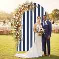 thumbnail image 2 of Navy Blue Striped Arch Backdrop Cover, Spandex Fitted Wedding Arch Cover, Modern Farmhouse Blue White Stripes Round Top Stand Covers for Birthday Ceremony Bridal Shower Party Decor 6.6x3.3 Ft, 2 of 9