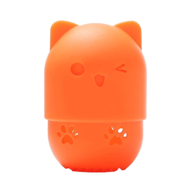 Vogacara Caja de almacenamiento de silicona, protección resistente y confiable para esponjas de maquillaje, soporte de esponja en forma de gato Pinceles de maquillaje y herramientas naranja